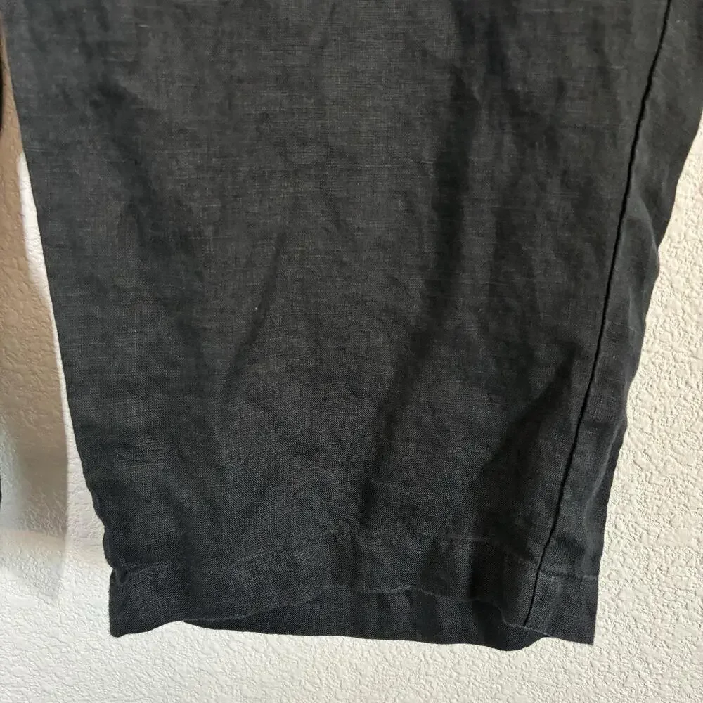 Quince Linen Pants Womens XL Black Wide Leg Elastic Waist Relaxed Pull On Casual